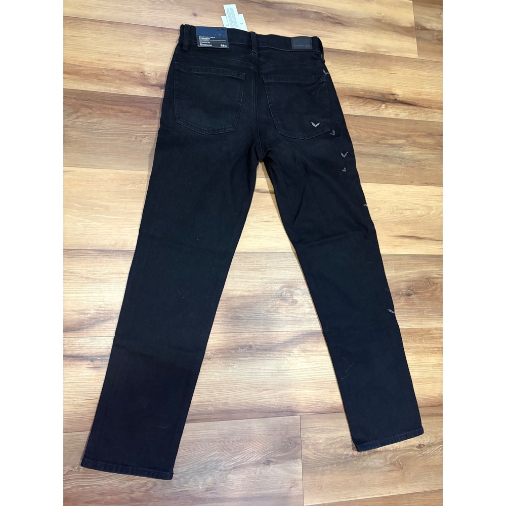 American Eagle Halloween Bat Embroidered Super High-Rise Straight Jeans Black 2R - Picture 4 of 7